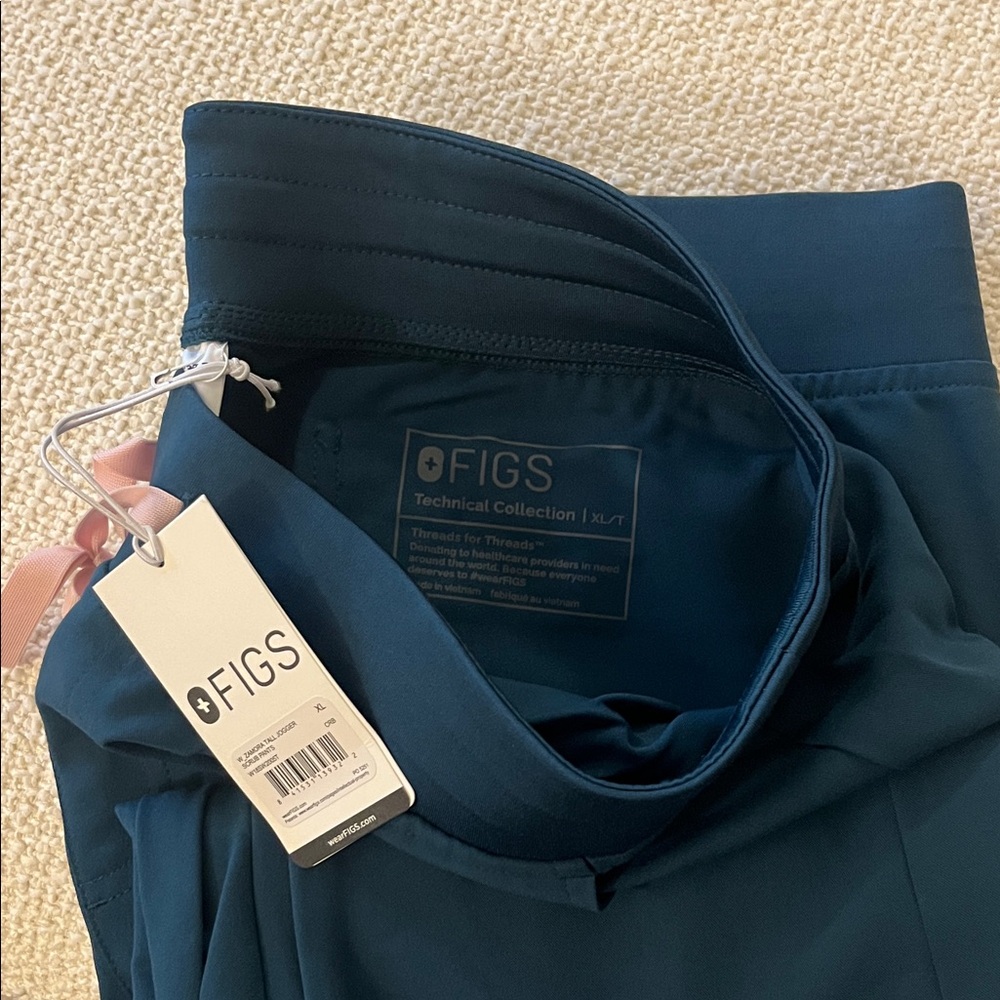 FIGS Caribbean Blue Scrub Pants with Light Pink Tie, Womens XL TALL BNWT - Picture 3 of 3